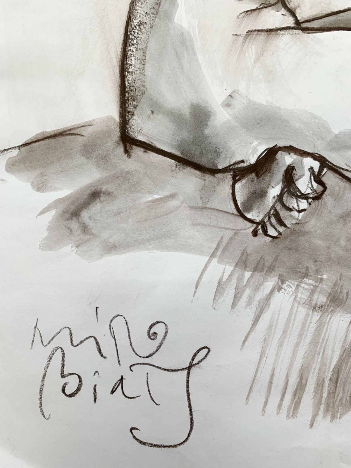 Desnudo - Pintura figurativa contemporánea en acuarela, Blanco y negro, Arte polaco en venta 2