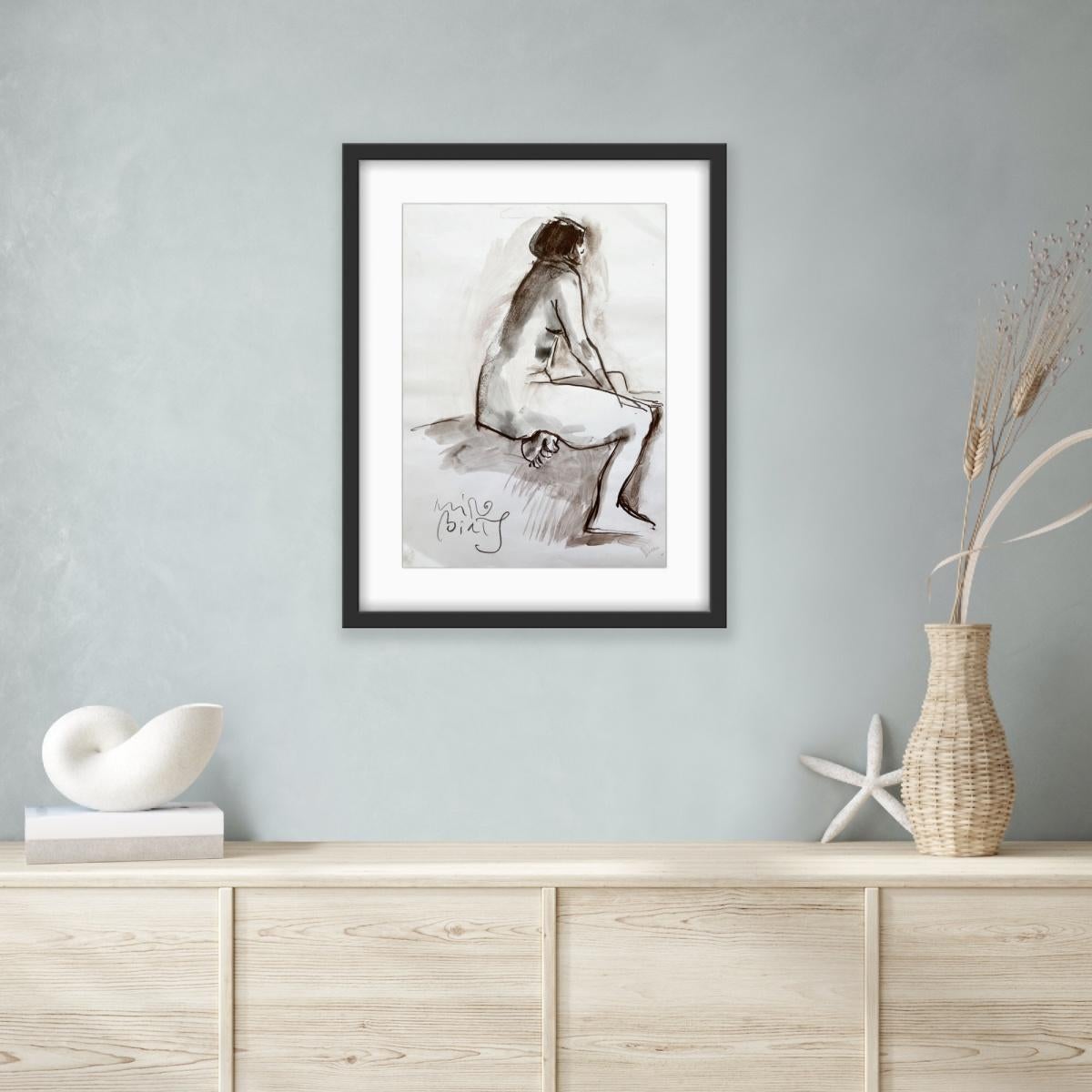 Nude - Contemporary figurative watercolor painting, Black & white, Polish art For Sale 4