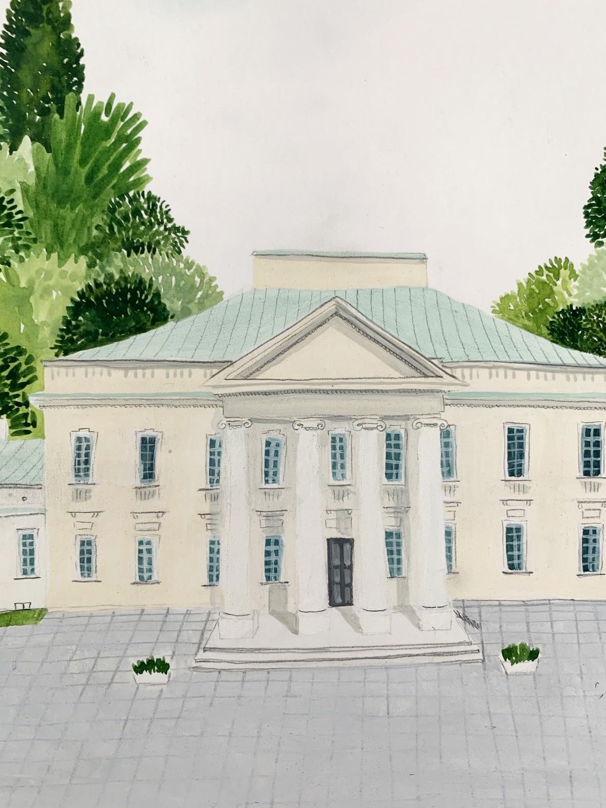 Belvedere für Kinder – Buchillustration, polnischer Künstler, Aquarellmalerei (Grau), Landscape Art, von Joanna Rusinek