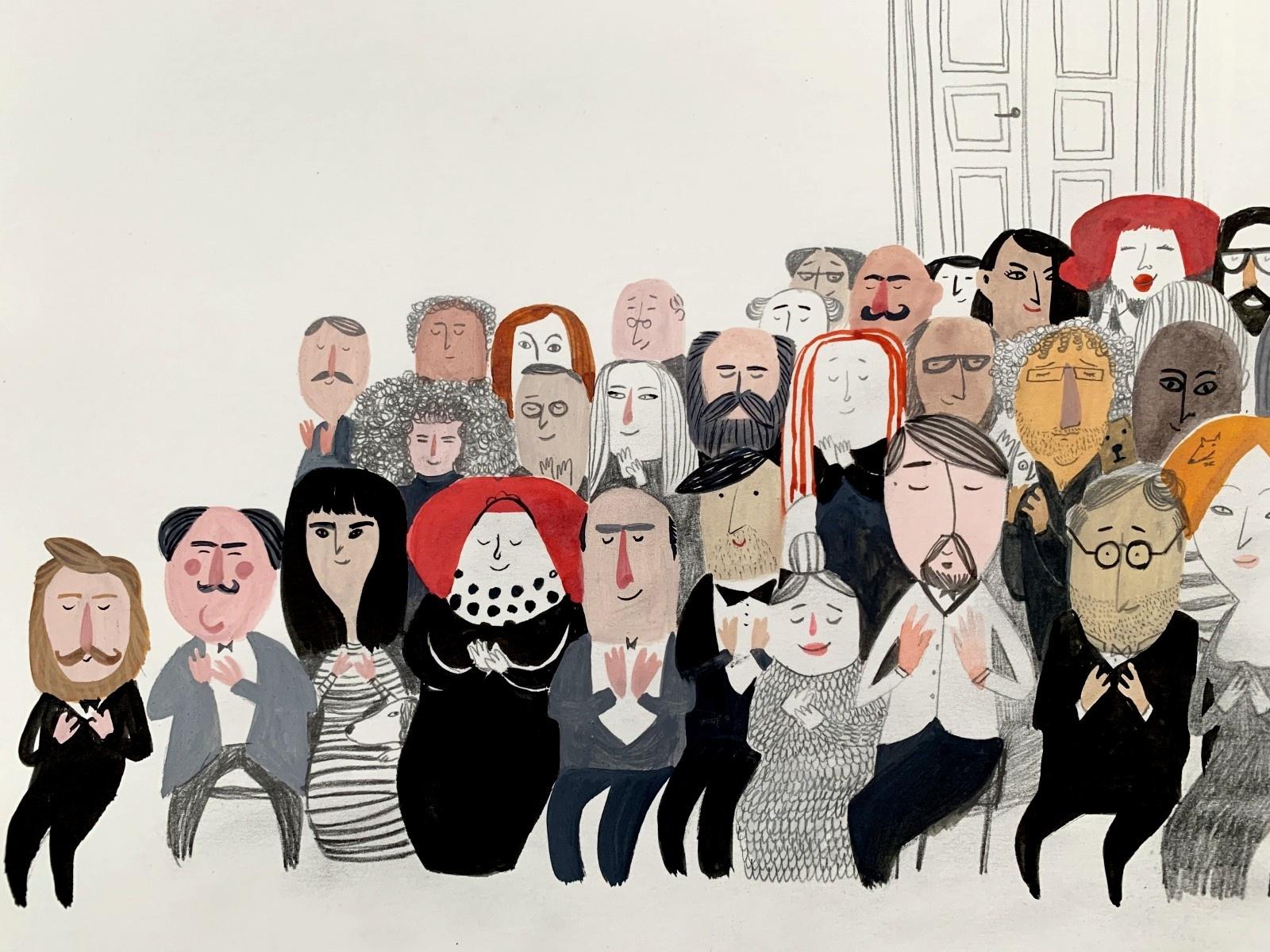 Belvédère pour enfants - Illustration de livre, artiste polonais, peinture à l'aquarelle - Gris Figurative Art par Joanna Rusinek