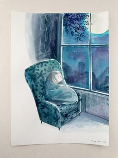 Pequeña guerra - Ilustración de libro, Artista polaco, Pintura en acuarela