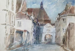 Varsovia - Acuarela figurativa, Arquitectura, Realista, Clásico, Artista polaco