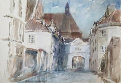 Warsaw - Aquarelle figurative, architecture, réaliste, classique, artiste polonais