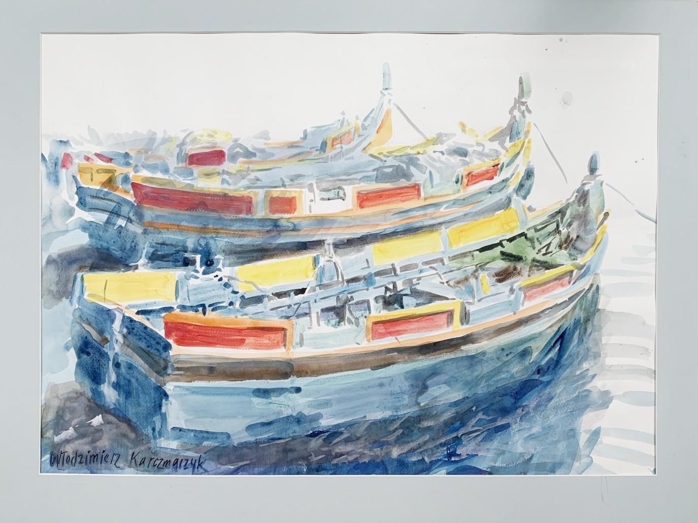 Maltan boats - Watercolor, Architecture, Realistic, Classic, Polish artist - Art by Włodzimierz Karczmarzyk