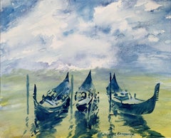 Venetian gondolas - Watercolor, Boats, Realistic, Classic, Polish artist