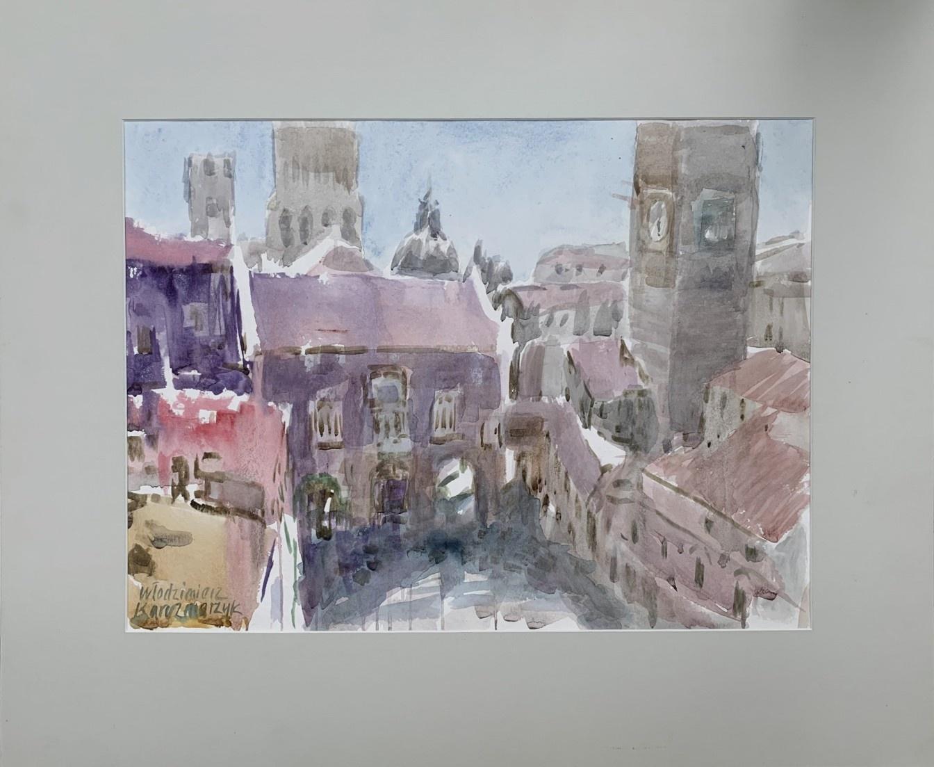 Bergamo - Aquarell, Boote, Realismus, Klassisch, Polnischer Künstler – Art von Włodzimierz Karczmarzyk
