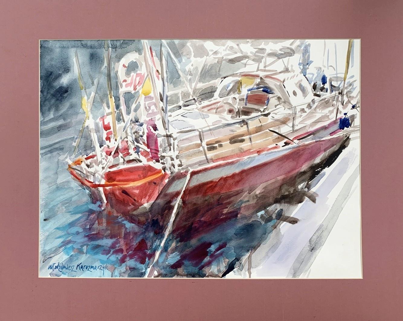 Motorboat - Watercolor, Realistic, Classic, Polish artist - Art by Włodzimierz Karczmarzyk