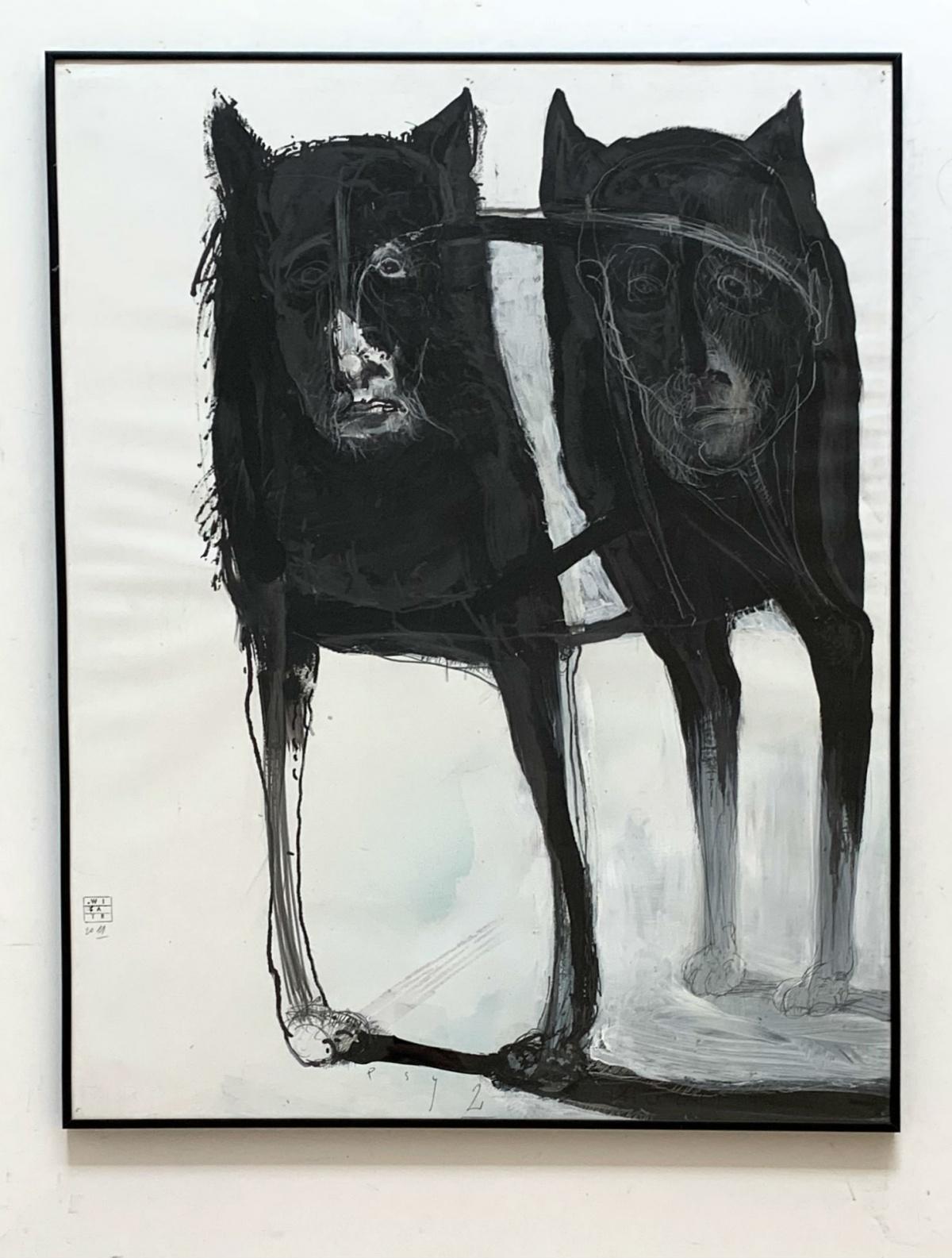 Dessins contemporains « Dogs 2 », dessin figuratif, noir et blanc, artiste polonais - Contemporain Art par Zdzislaw Wiatr