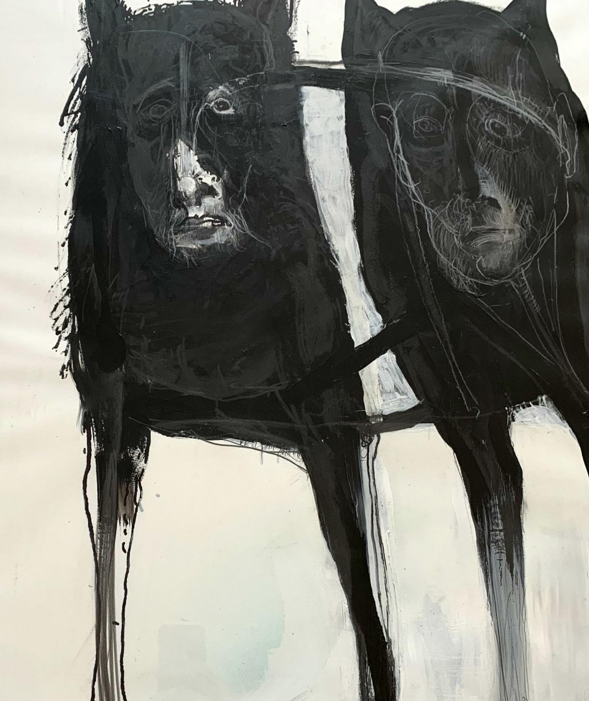 Dessins contemporains « Dogs 2 », dessin figuratif, noir et blanc, artiste polonais en vente 1