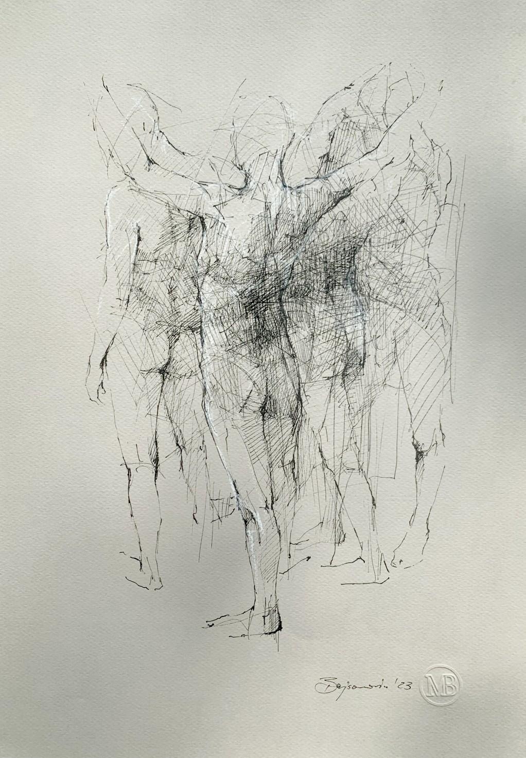 Michał Bajsarowicz Nude – Nackt -  Mixed-Media-Zeichnung, figurativ, subtil, skizzenhaft, polnische Kunst
