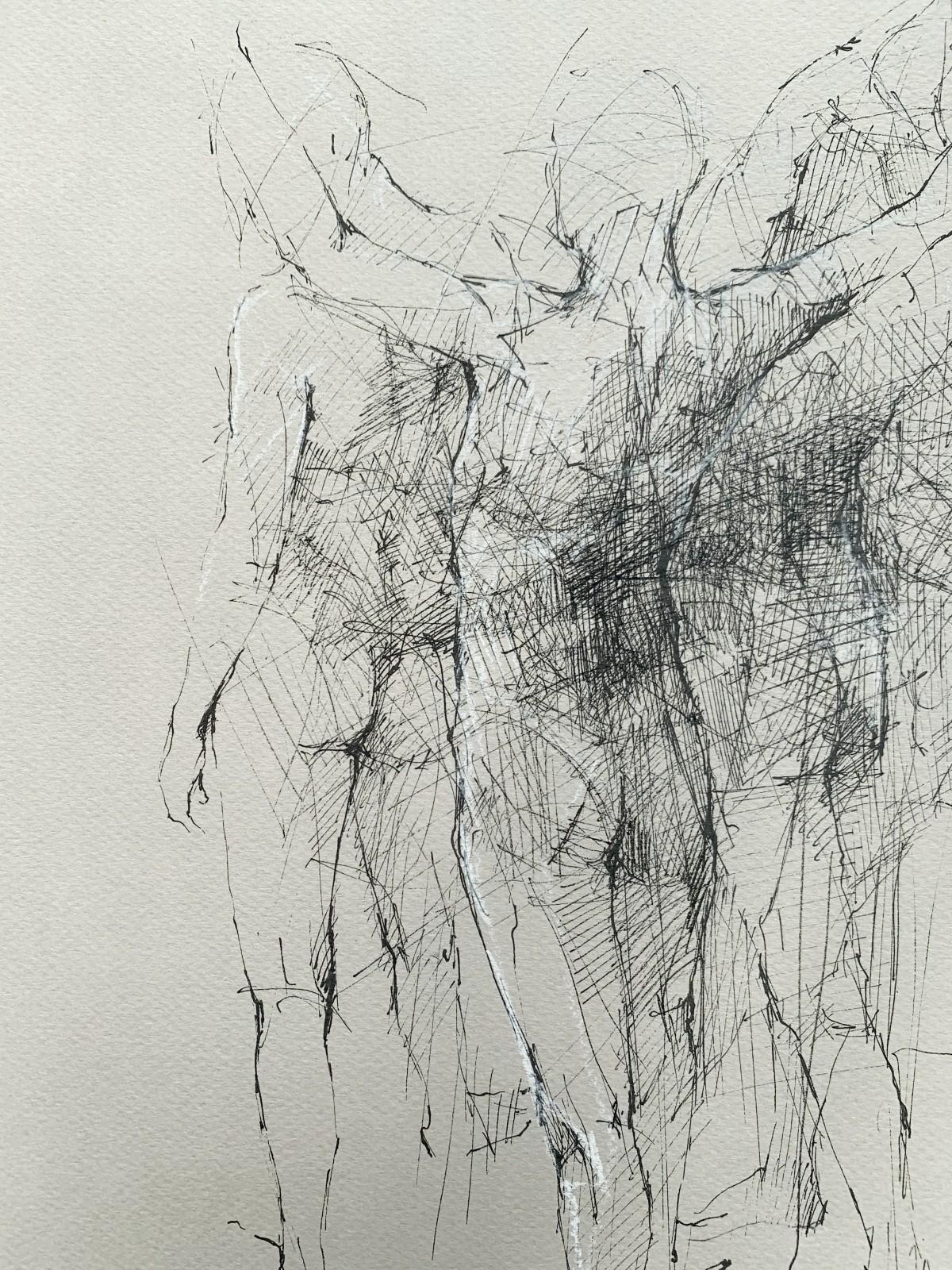 Nude -  Mixed Media Drawing, Figurative, Subtle, Sketchy style, Polish art For Sale 1