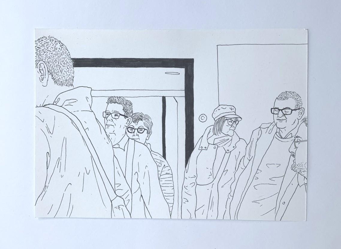 Platform 5 - Contemporary ink drawing, Young art, Minimalism, Social commentary - Art by Anna Wardega