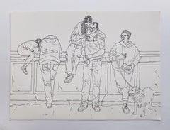 Bust stop - Contemporary ink drawing, Young art, Minimalism, Social commentary