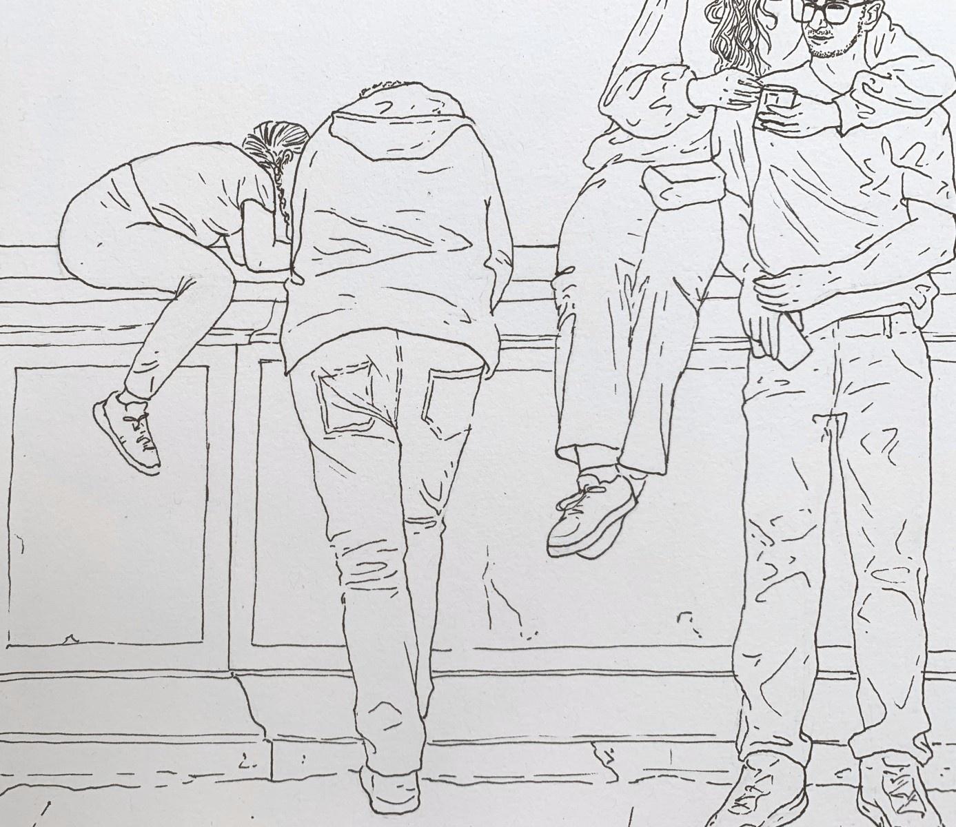 Bust stop - Zeitgenössische Tuschezeichnung, junge Kunst, Minimalismus, Sozialkommentar (Minimalistisch), Art, von Anna Wardega