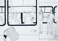 Streetcar - Contemporary ink drawing, Young art, Minimalism, Social commentary