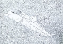 Meadow - dessin à l'encre contemporain, jeune art, minimalisme, commentaire social