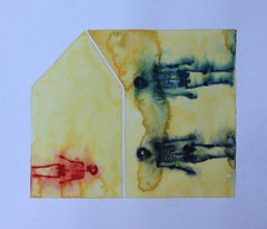 Yellow house... - Contemporary watercolor painting on paper, War diaries series