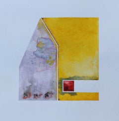 Maison jaune... - Aquarelle contemporaine sur papier, série Carnets de guerre