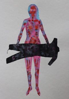 Mujer con torso negro - Pintura contemporánea en acuarela sobre papel, Diarios de guerra