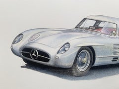 Mercedes 300 SLR Uhlenhaut coupe Figurative acrylic on paper painting Polish art