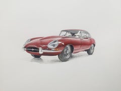 Jaguar E-Type. Pintura figurativa acrílico sobre papel coche, arte polaco