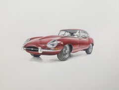 Jaguar E-Type. Figuratives Autogemälde aus Acryl auf Papier, Polnische Kunst