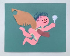 Une petite étoile. Œuvre d'art gravée sur papier et à la gouache, conte de fées, Figuratif, artiste polonais