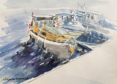 Used Sopot, motorboats. Watercolor, Realistic, Classic, Marine, Polish artist