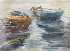 Jastarnia, local boats. Watercolor, Realistic, Classic, Polish artist