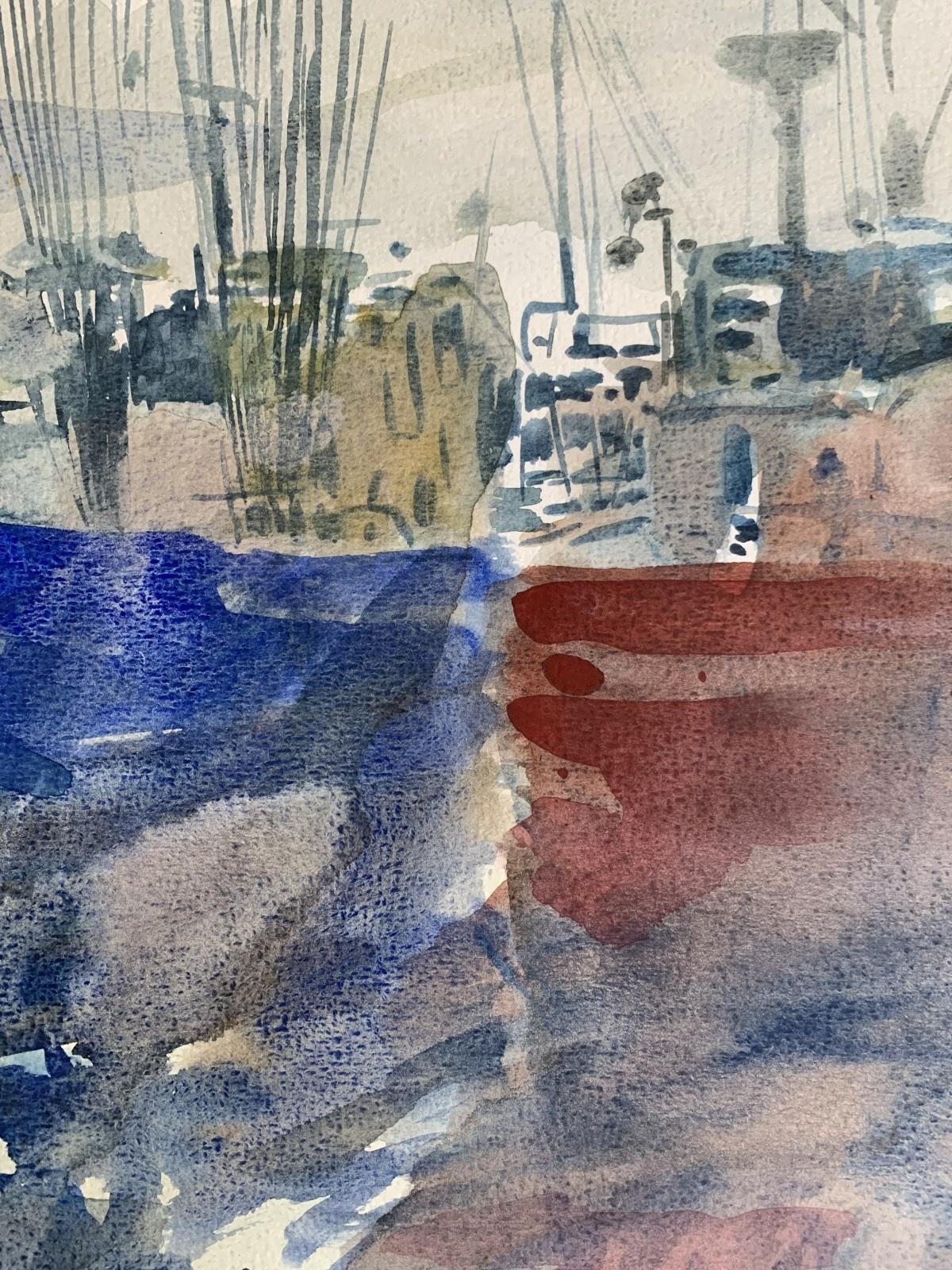 Contemporary watercolor painting on paper by Polish artist Wlodzimierz Karczmarzyk. Marine painting depicting boats on a water. Artwork's style is sketch-like but realistic at the same time.

WŁODZIMIERZ KARCZMARZYK (born in 1930) Painter and an
