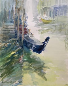 Venice, gondola on a stop. Watercolor, Realistic, Classic, Polish artist
