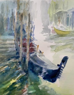 Venezia, gondola in sosta. Acquerello, Realistico, Classico, Artista polacco
