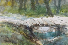 Un puente. Acuarela, Realista, Paisaje, Clásico, Artista polaco