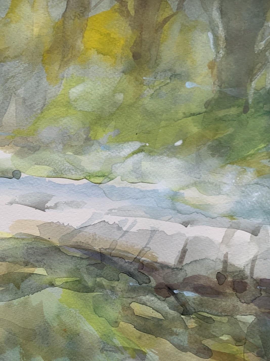 A bridge. Watercolor, Realistic, Landscape, Classic, Polish artist - Gray Landscape Art by Włodzimierz Karczmarzyk