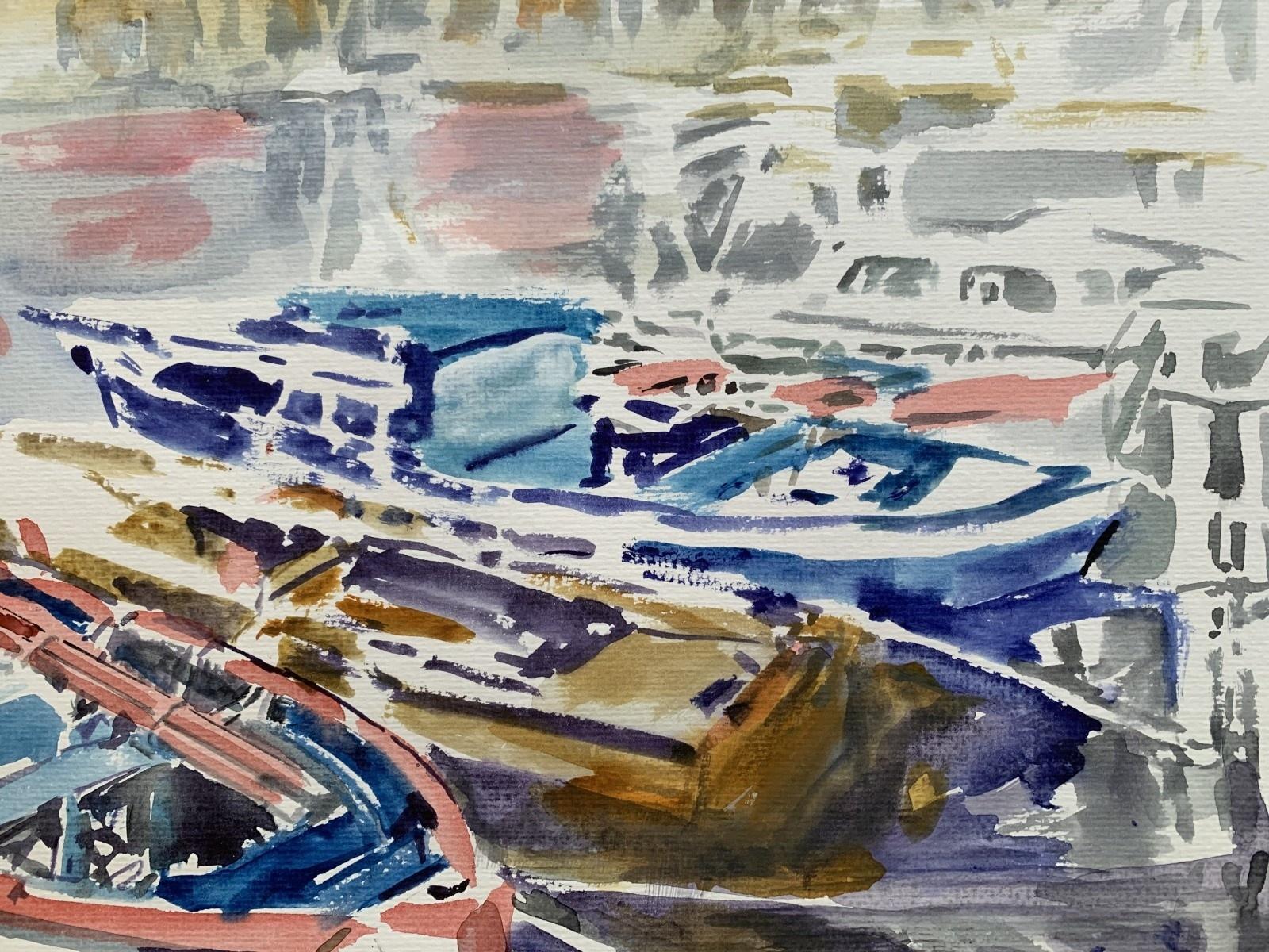 Zeitgenössische Aquarellmalerei auf Papier des polnischen Künstlers Wlodzimierz Karczmarzyk. Marinemalerei mit Darstellung von Booten auf einem Gewässer. Der Stil des Werks ist skizzenhaft und gleichzeitig realistisch.

WŁODZIMIERZ KARCZMARZYK (geb.
