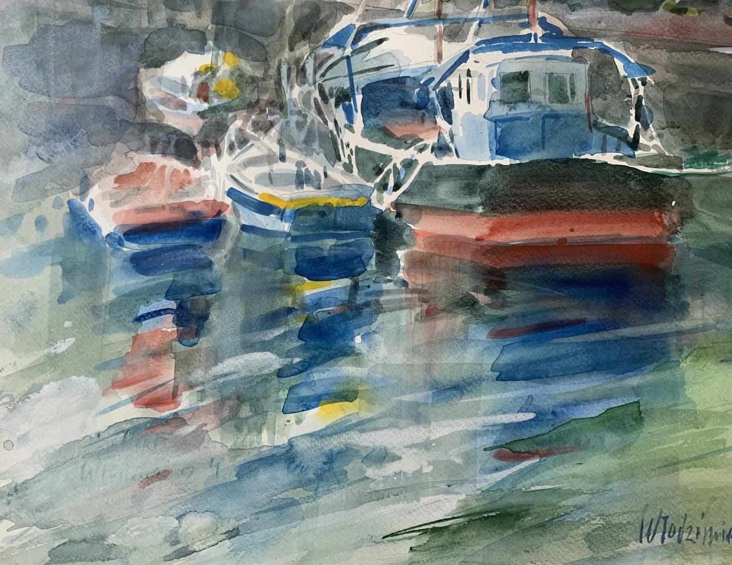 Honfleur (Francia). Acuarela, Realista, Clásico, Marino, Artista polaco - Landscape Art Gris de Włodzimierz Karczmarzyk