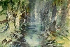 Sopot, forest river. Watercolor, Realistic, Landscape, Classic, Polish artist