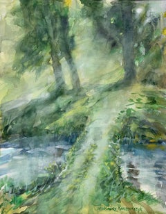 A forest bridge. Watercolor, Realistic, Landscape, Classic, Polish artist