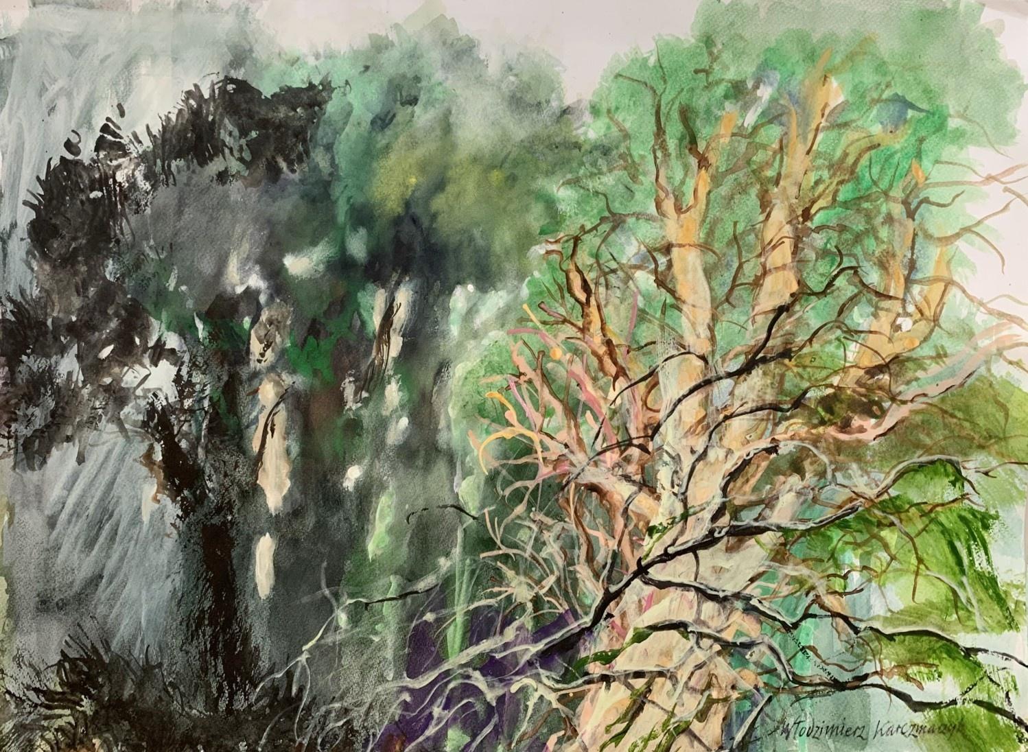 Włodzimierz Karczmarzyk Figurative Art – Gealterte Hölzer. Aquarell, Realistisch, Landschaft, Klassisch, Polnischer Künstler