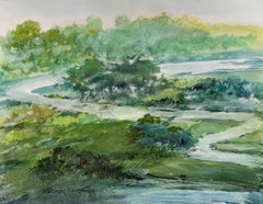 Schlängelnder Fluss. Aquarell, Realistisch, Landschaft, Klassisch, Polnischer Künstler