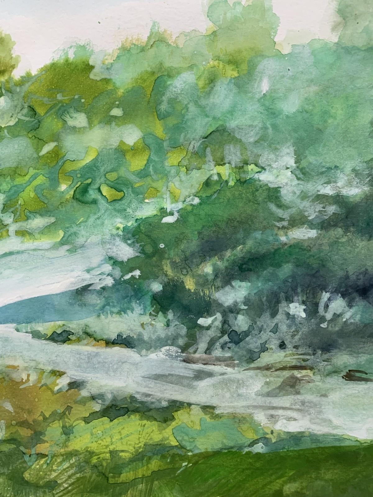 Schlängelnder Fluss. Aquarell, Realistisch, Landschaft, Klassisch, Polnischer Künstler (Grau), Landscape Art, von Włodzimierz Karczmarzyk