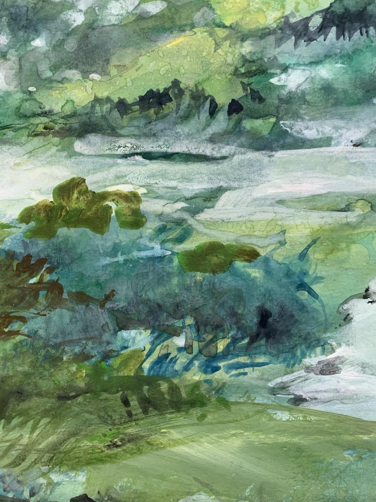 Schlängelnder Fluss. Aquarell, Realistisch, Landschaft, Klassisch, Polnischer Künstler (Sonstige Kunststile), Art, von Włodzimierz Karczmarzyk