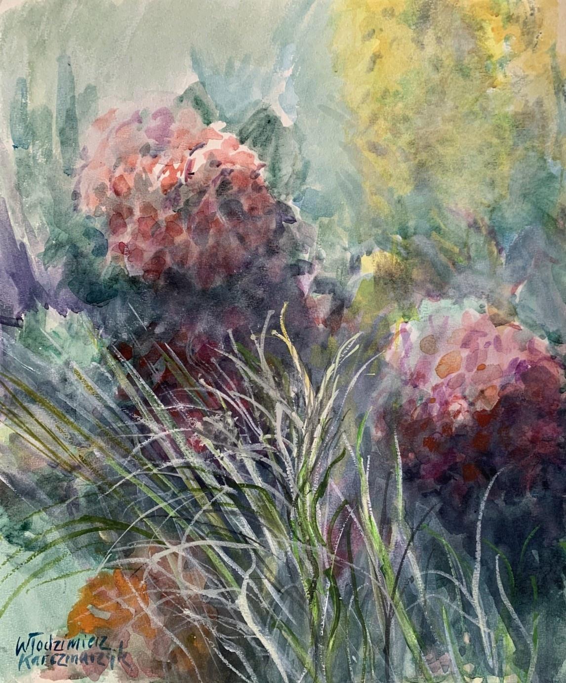In garden. Watercolor, Realistic, Landscape, Classic, Polish artist