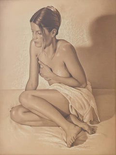 Nude. Contemporary Realistic Figurative Mixed Media Drawing  Polish artist