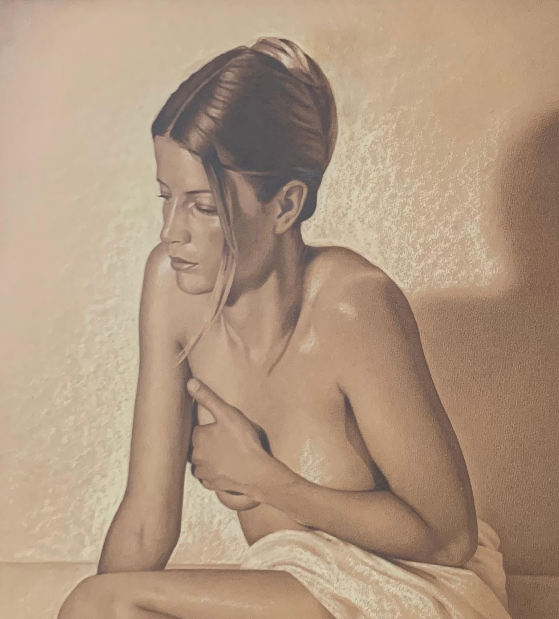 Nackt. Contemporary Realistic Figurative Mixed Media Drawing  polnischer Künstler (Braun), Nude, von Andrzej Szypluk