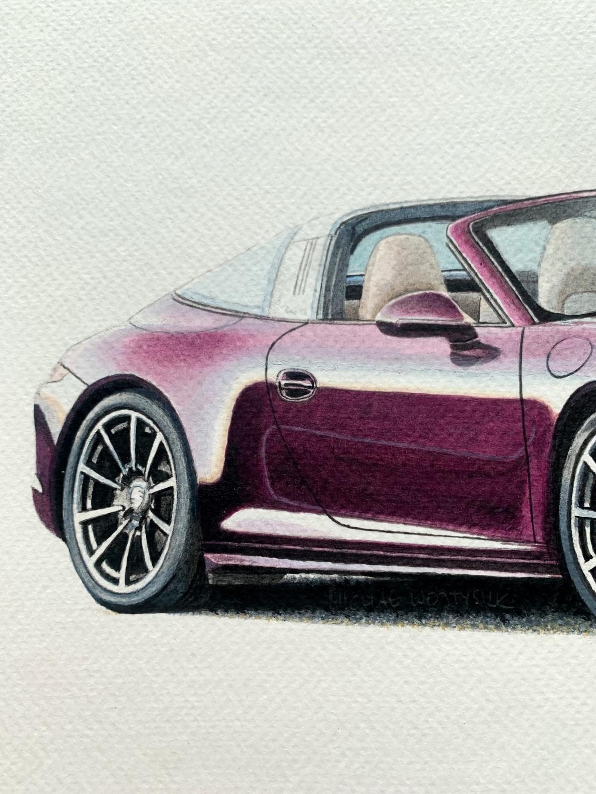 Porsche. Figurative realistic acrylic on paper painting Polish art, Car - Realist Painting by Michal Wojtysiak