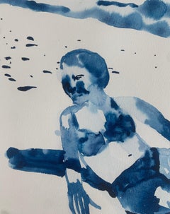 Hot. Monochromatic figurative watercolor drawing, Polish art