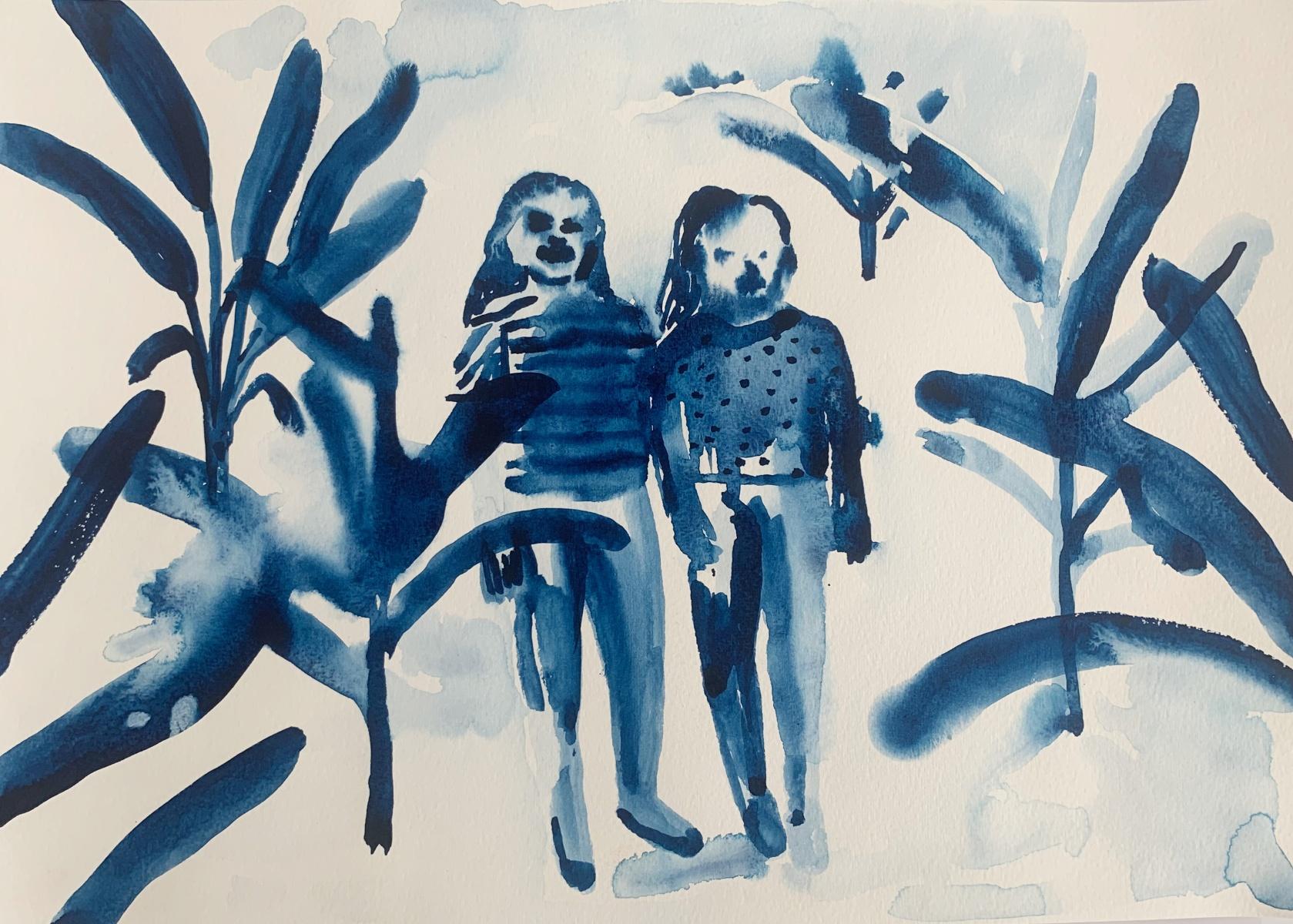 Figurative Art di Hanna Ilczyszyn - Giungla. Disegno figurativo monocromatico ad acquerello, arte polacca