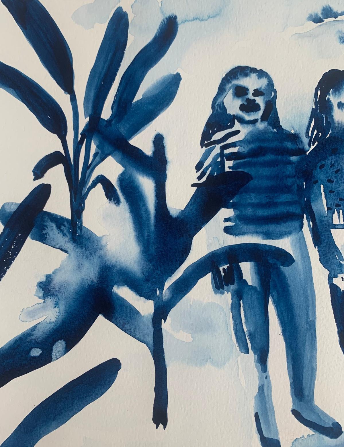 Giungla. Disegno figurativo monocromatico ad acquerello, arte polacca - Art Contemporaneo di Hanna Ilczyszyn
