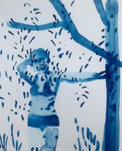 Hot. Monochromatic figurative watercolor drawing, Polish art